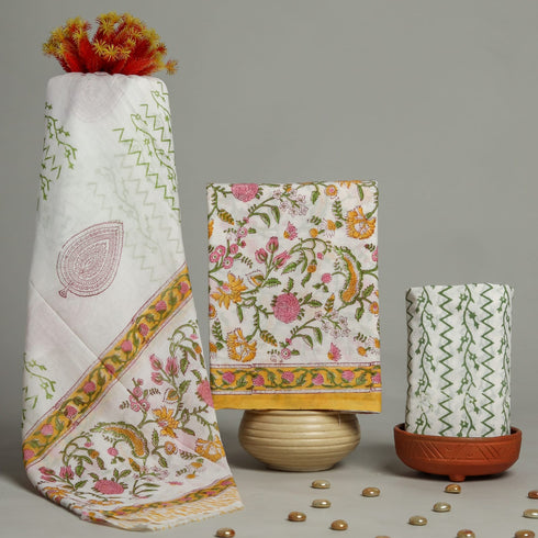 Designer Hand Block Print Cotton suit Set with Mulmul Dupatta (PRMUL09)